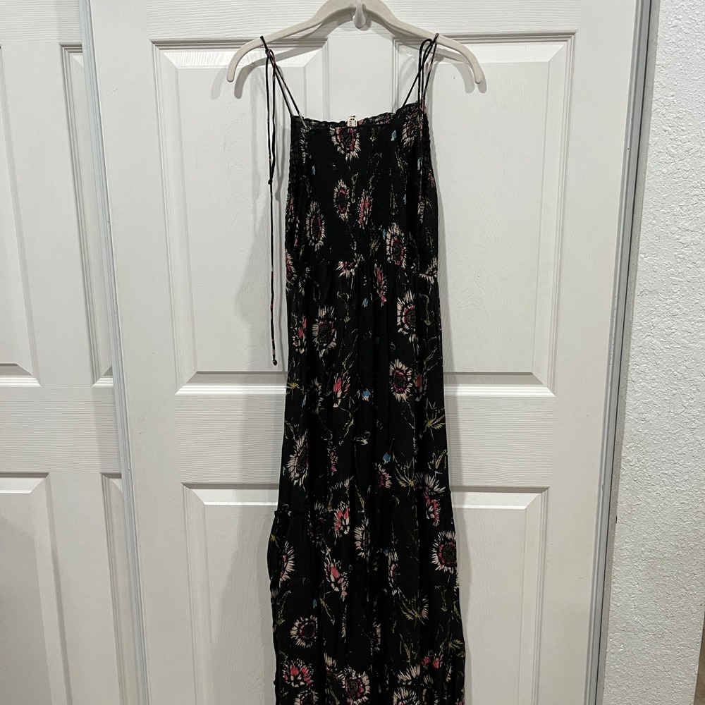 Free People Intimately Maxi Dress Smocked Floral Print Black Bohemian Sleeveless - Picture 5 of 7